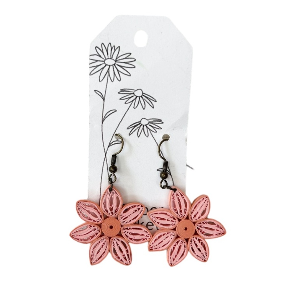 Pink Flower Paper Quilling Earrings